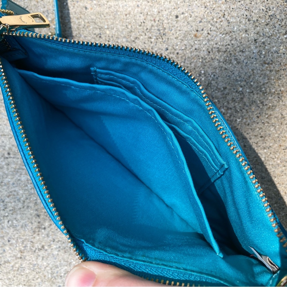 Coach Quinn Teal Blue Metal Bubble Studded Soft Leather Small Crossbody Purse - Picture 14 of 17